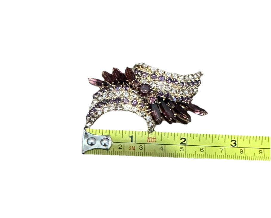 Brooch 1960’s GoldTone Purple And Lavender Crystals 2.50” Arch Pin Vintage