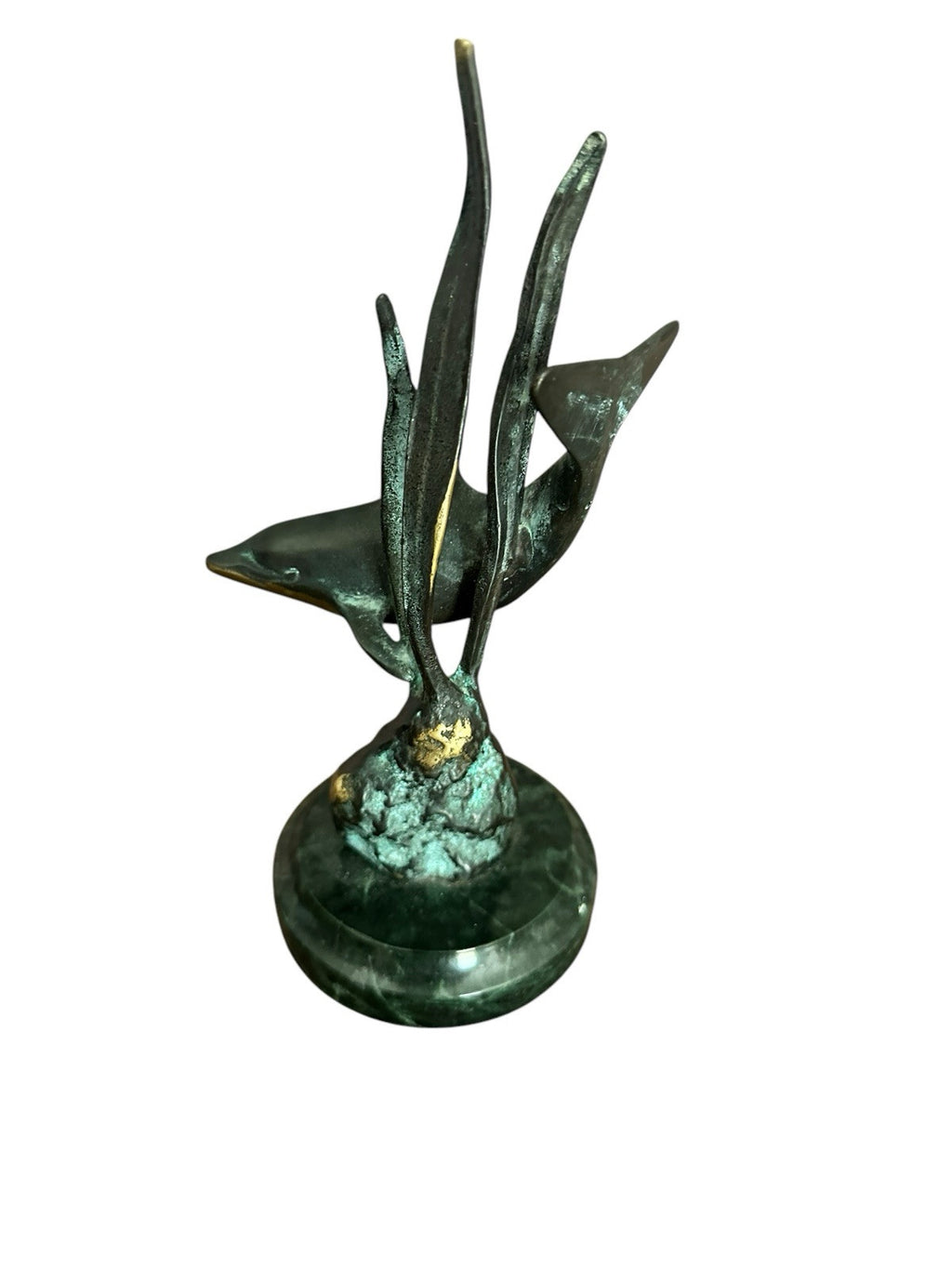 Dolphin Sculpture Marble Base Seagrass Ocean Decor SPI Gallery Metal Brass
