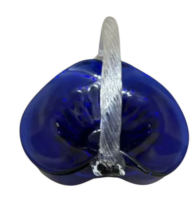 Basket Cobalt Blue Art Glass Ruffled Vintage