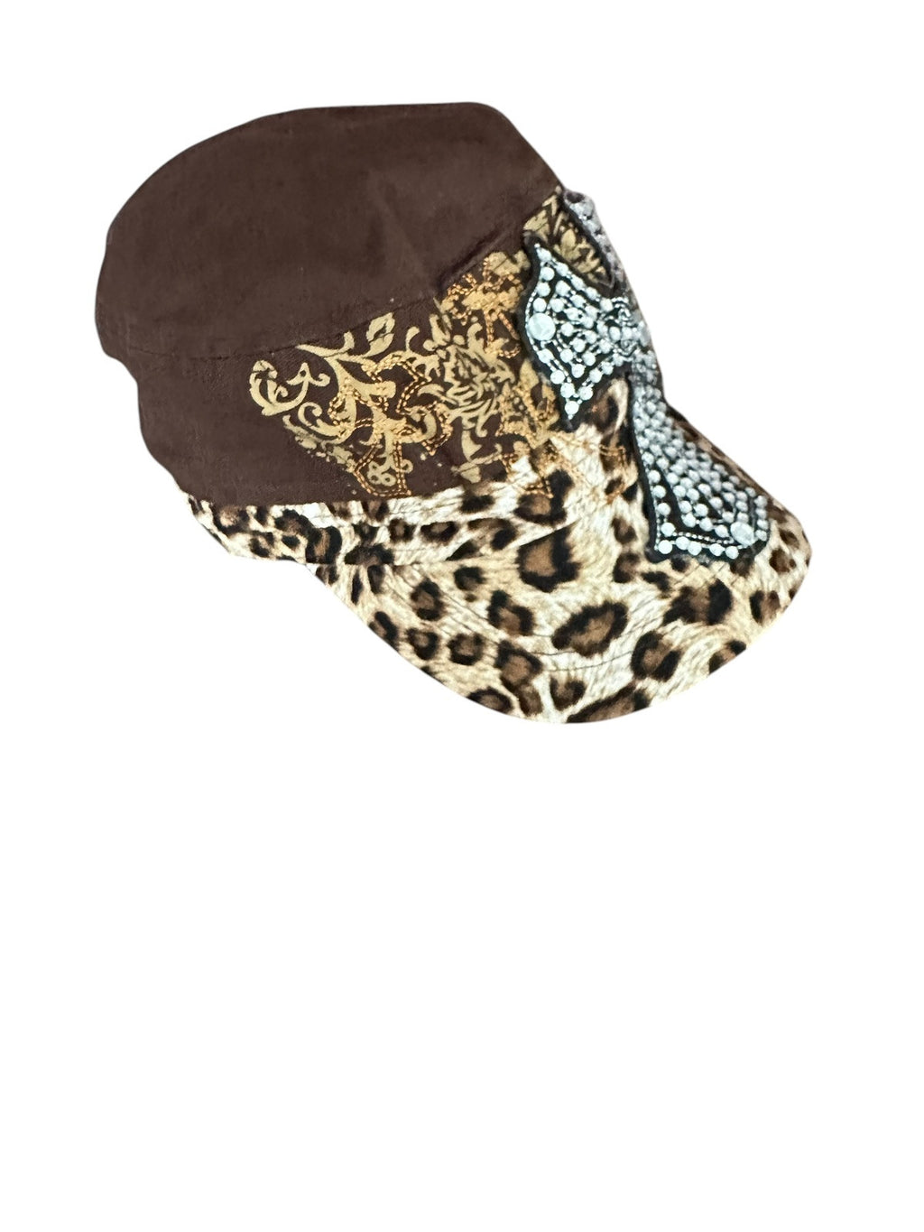 Baseball Hat Cap Women's KB Ethos Jeweled Beaded Cross Brown Embroidered Rodeo