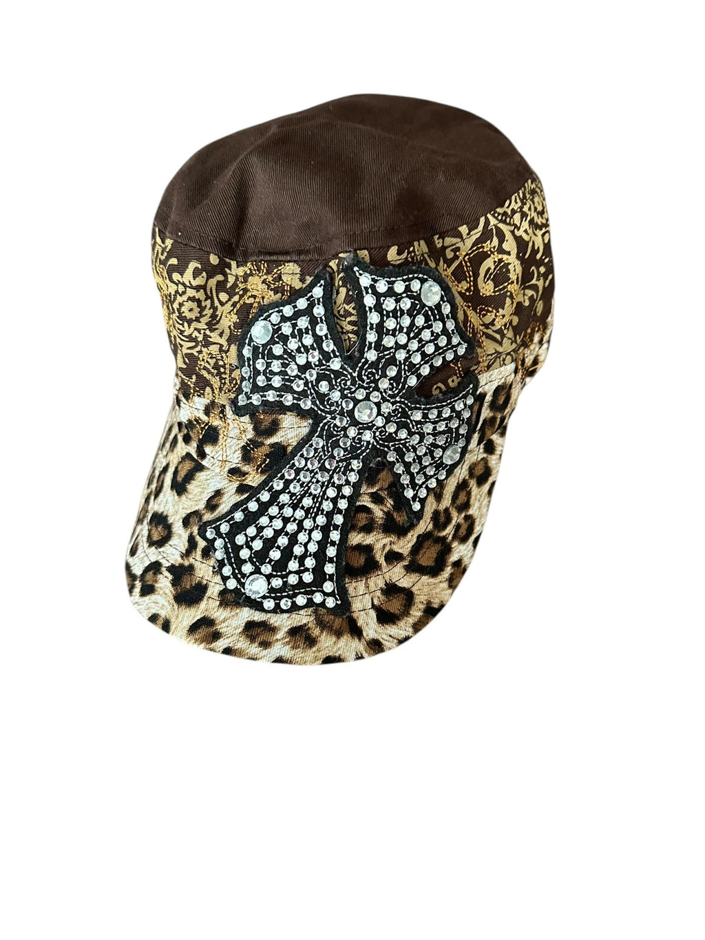 Baseball Hat Cap Women's KB Ethos Jeweled Beaded Cross Brown Embroidered Rodeo