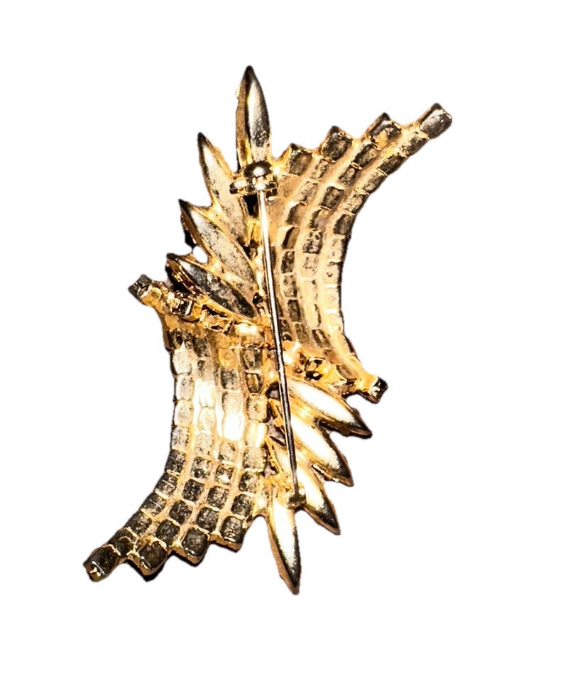 Brooch 1960’s GoldTone Purple And Lavender Crystals 2.50” Arch Pin Vintage