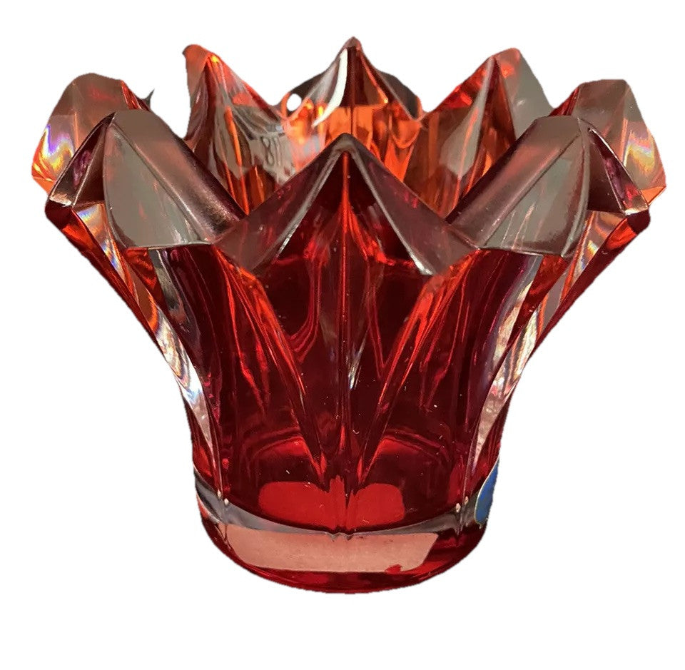 Candle Holder 4”W Bohemian Crystal Czech Republic Red Vintage