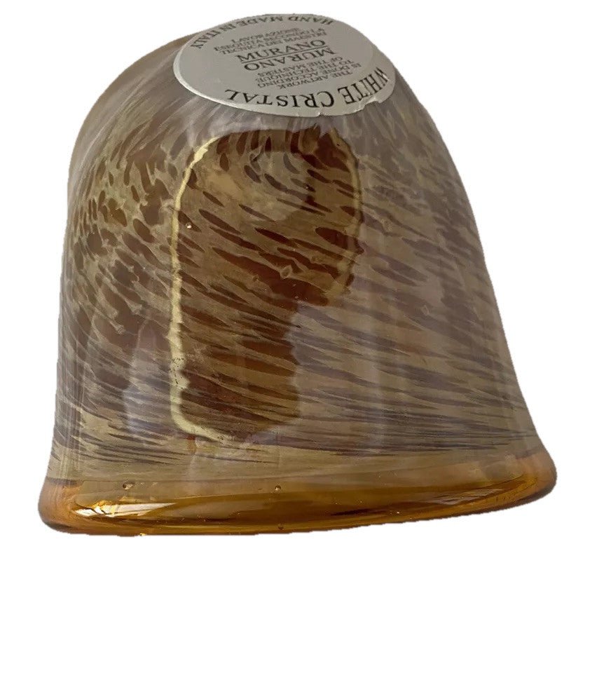 Bowl Folded Amber Made In Italy Murano White Cristal Crystal Art Glass Vintage