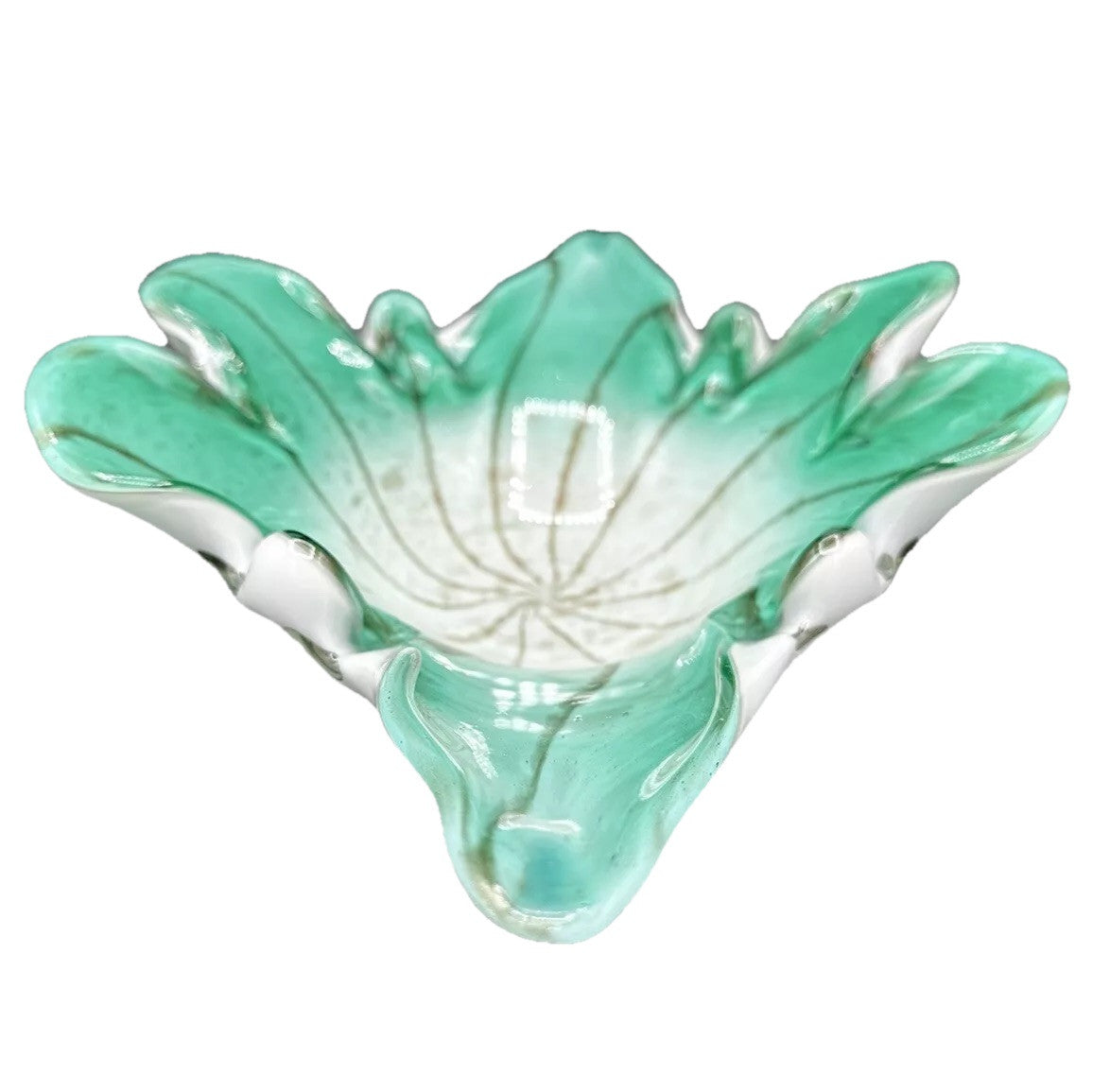 Bowl Mid-Century Green White Murano Art Glass Centerpiece Fruit Bowl Vintage