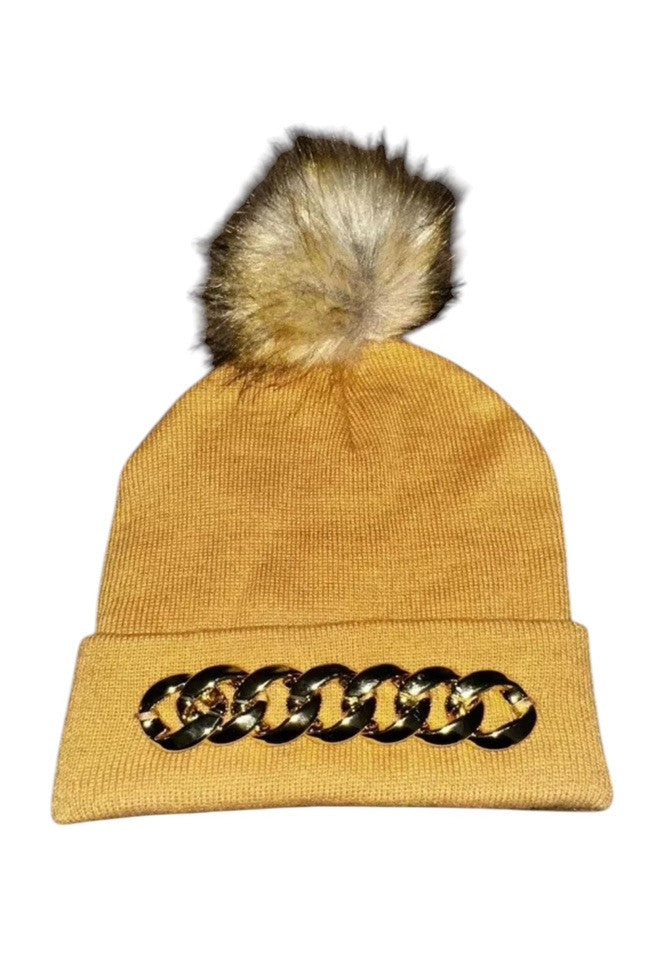 Beanie Hat W/Gold Plastic Rings On Front Steve Madden Acrylic Gold