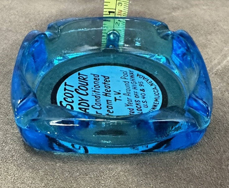 Ashtray Winnemuccas Nevada US 40 & 95 Scott Shady Court Blue Glass Vintage