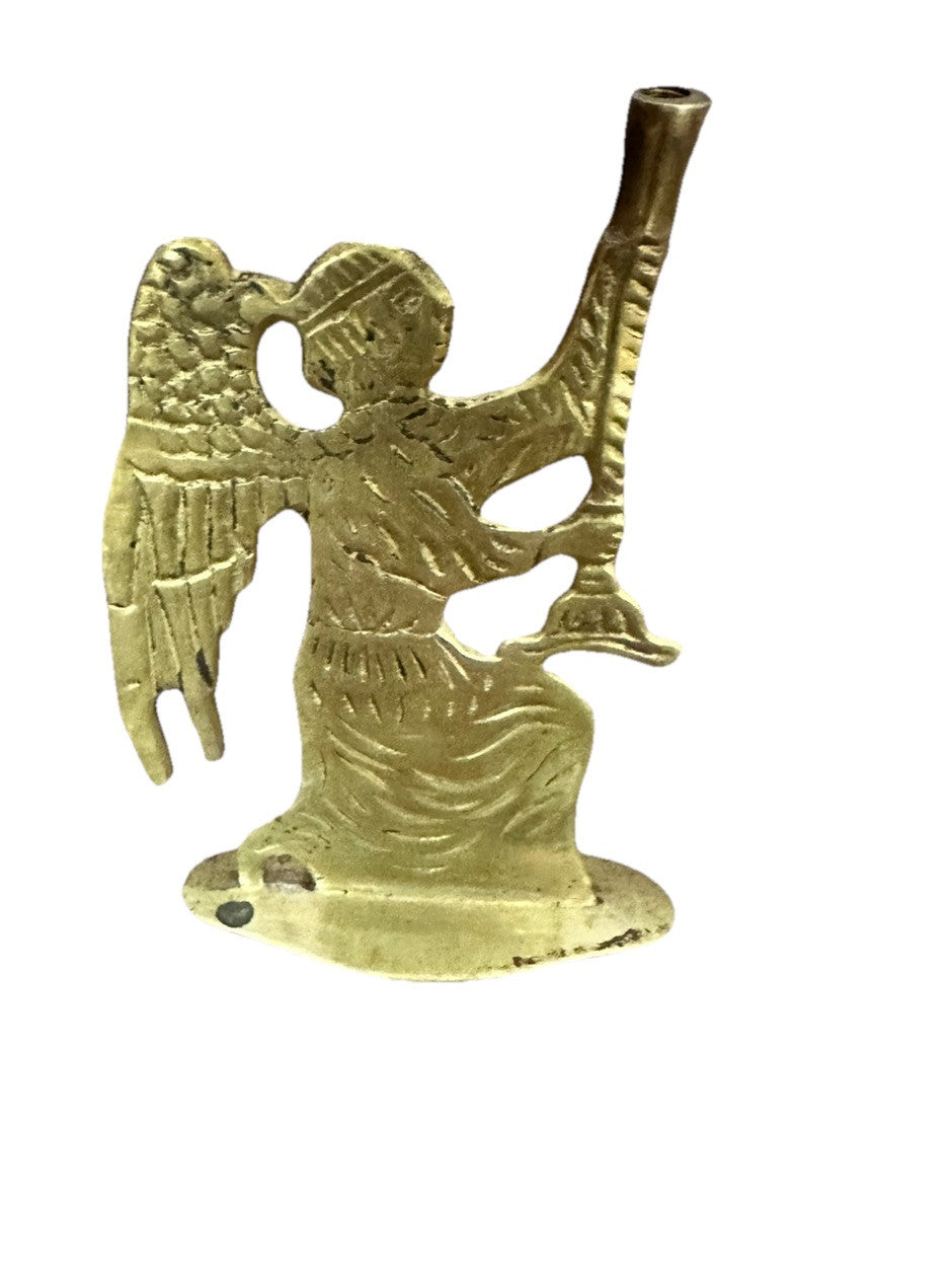 Candlestick Holder Christmas Angel Double Sided Solid Brass Vintage