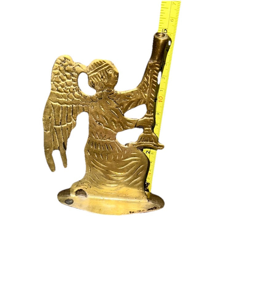 Candlestick Holder Christmas Angel Double Sided Solid Brass Vintage