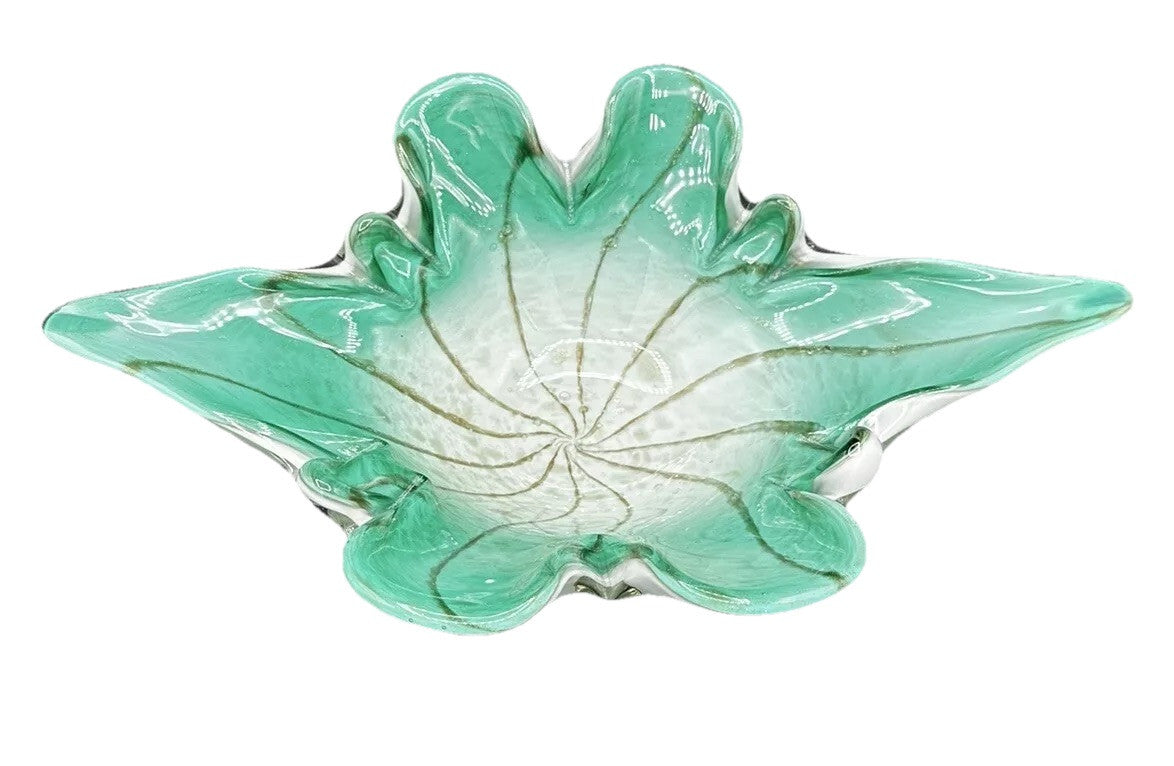 Bowl Mid-Century Green White Murano Art Glass Centerpiece Fruit Bowl Vintage