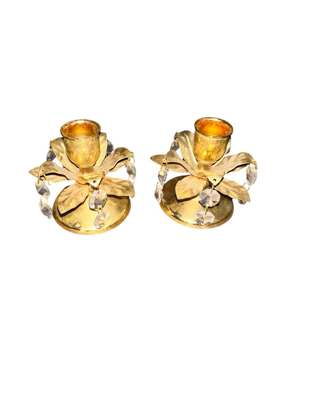 Candle Holder Candlestick With Crystals Gold Gilt Vintage