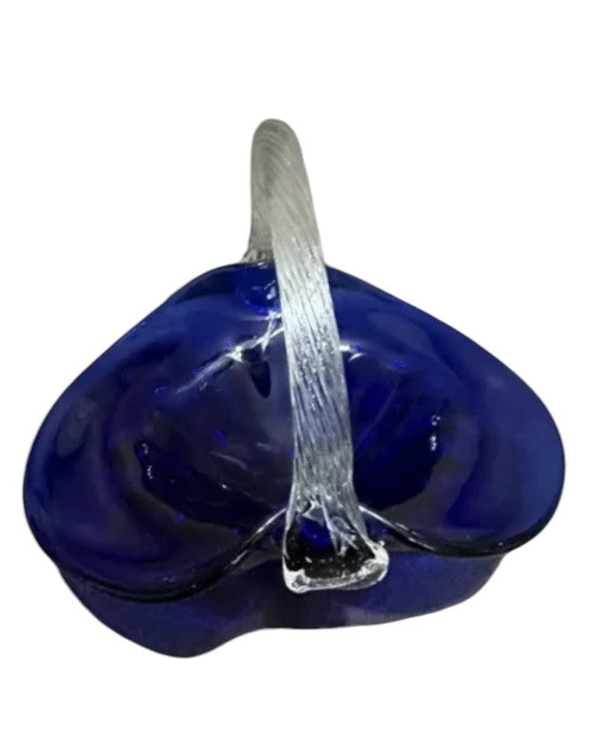 Basket Cobalt Blue Art Glass Ruffled Vintage