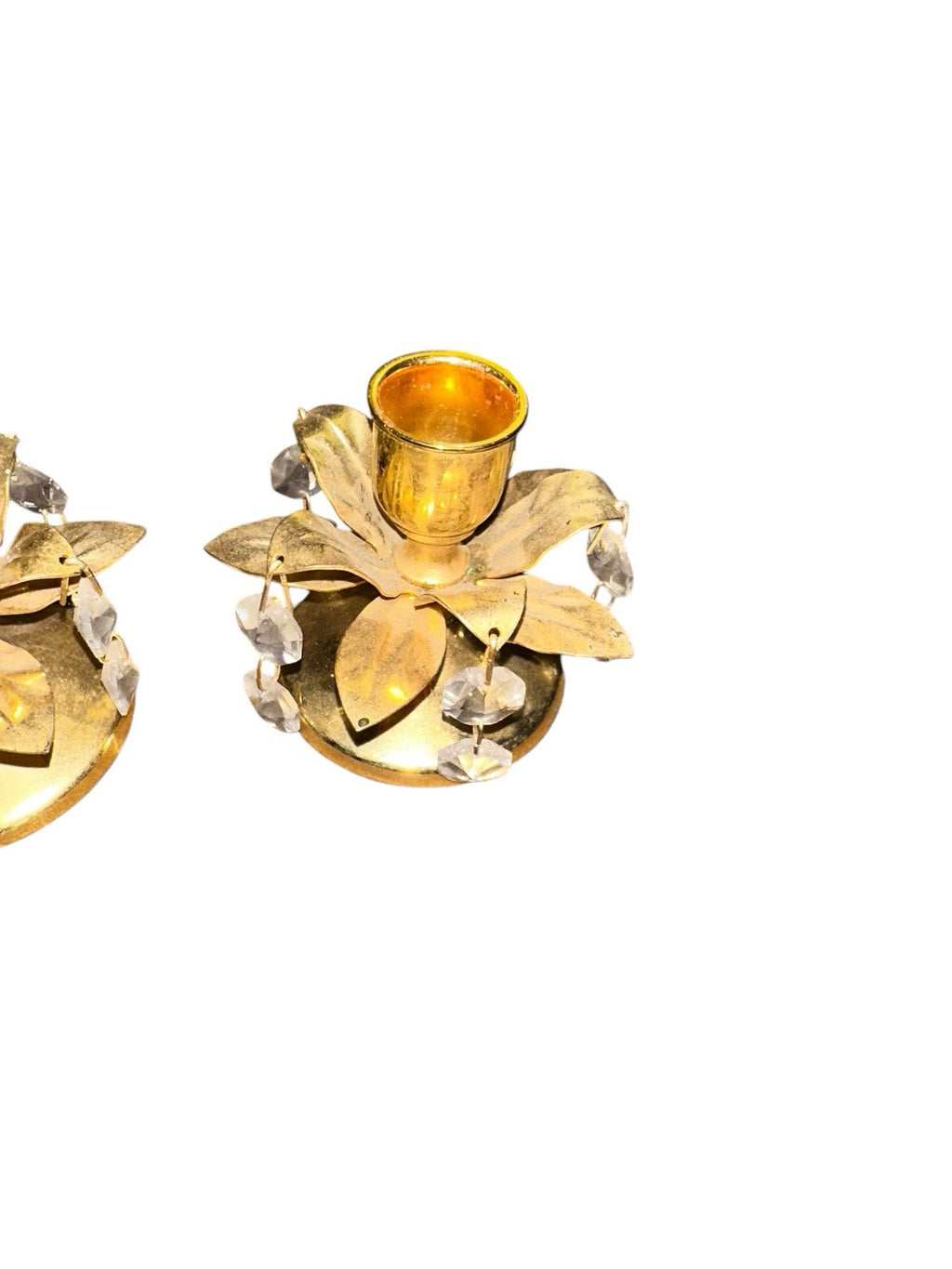 Candle Holder Candlestick With Crystals Gold Gilt Vintage