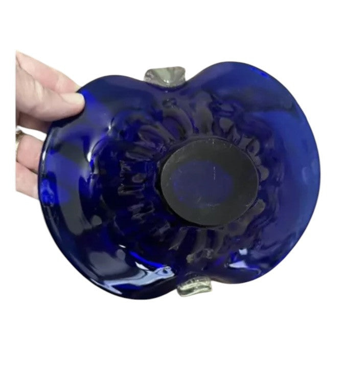 Basket Cobalt Blue Art Glass Ruffled Vintage
