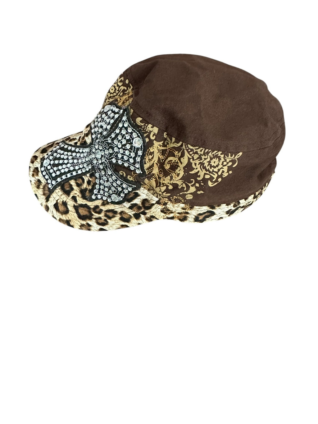 Baseball Hat Cap Women's KB Ethos Jeweled Beaded Cross Brown Embroidered Rodeo