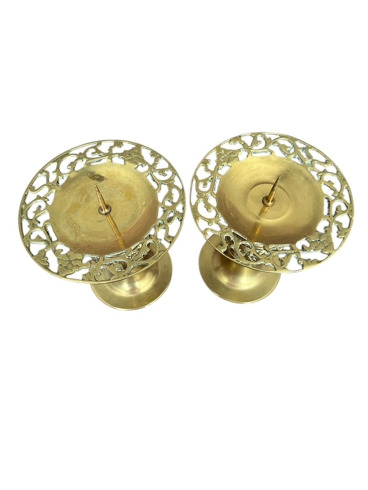 Candle holder Brass intricate detail dragon flower5.75" Tall (2) Vintage