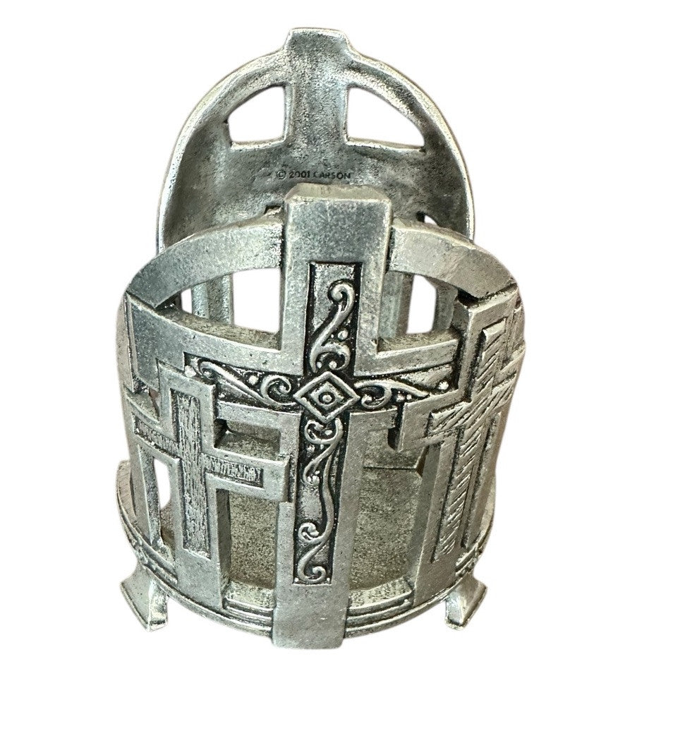 Candle Holder, 5.75”2001 Carson Statesmetal Pewter Crosses Large Jar Footed