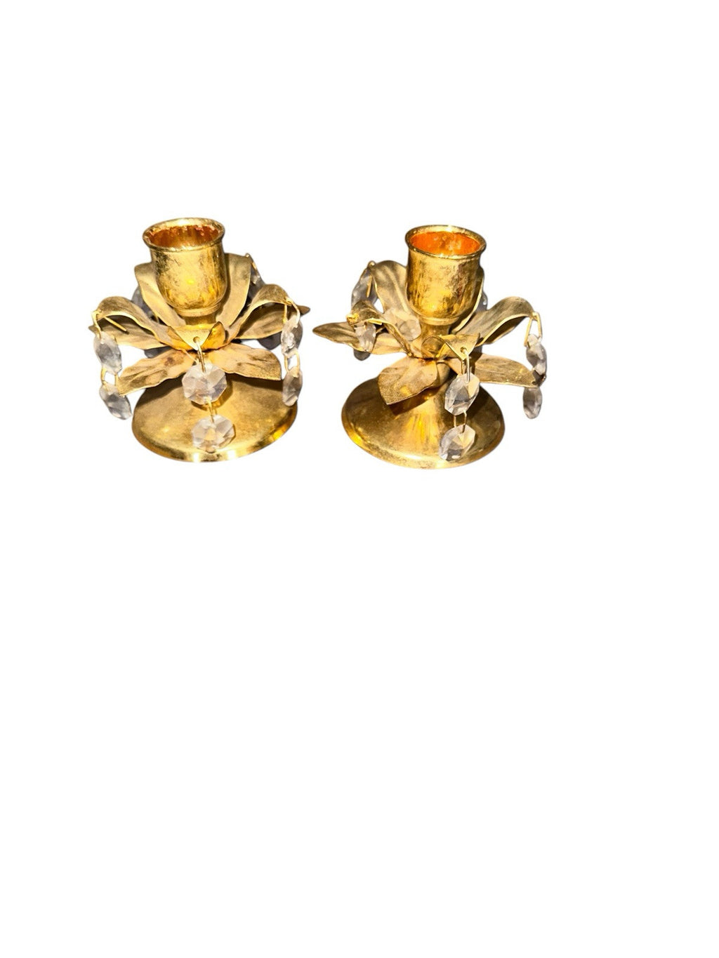 Candle Holder Candlestick With Crystals Gold Gilt Vintage