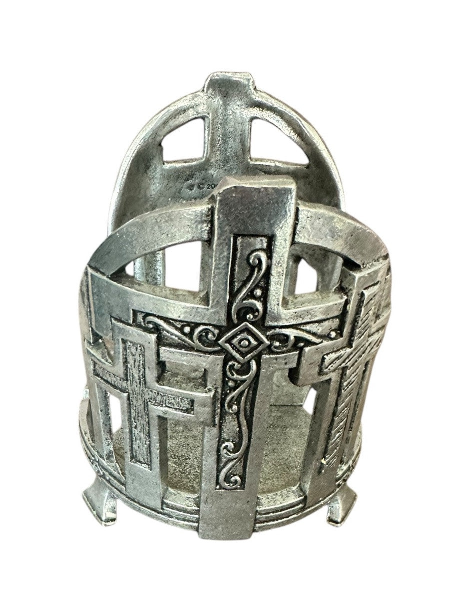 Candle Holder, 5.75”2001 Carson Statesmetal Pewter Crosses Large Jar Footed
