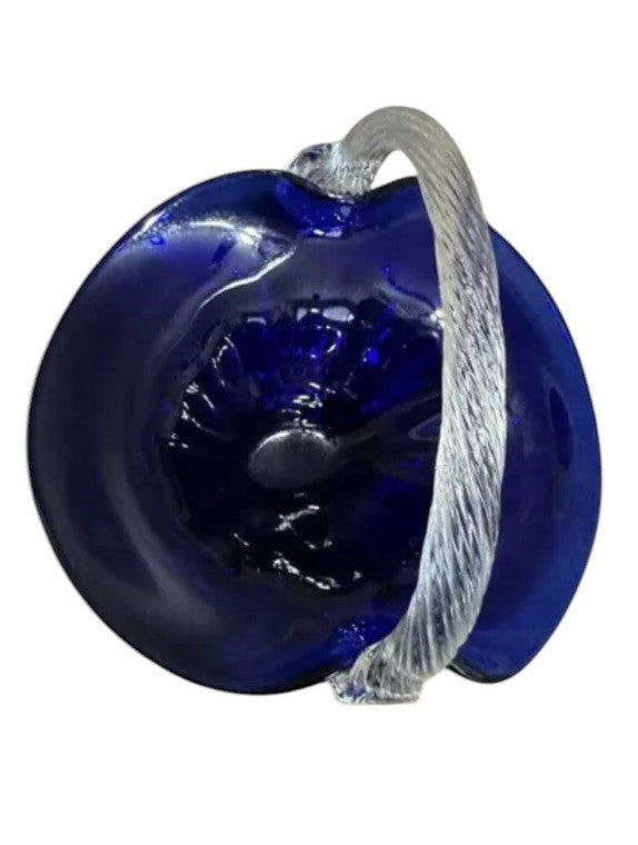 Basket Cobalt Blue Art Glass Ruffled Vintage