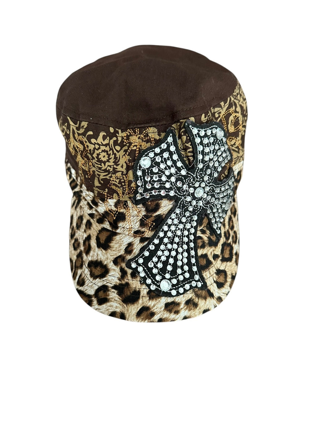 Baseball Hat Cap Women's KB Ethos Jeweled Beaded Cross Brown Embroidered Rodeo
