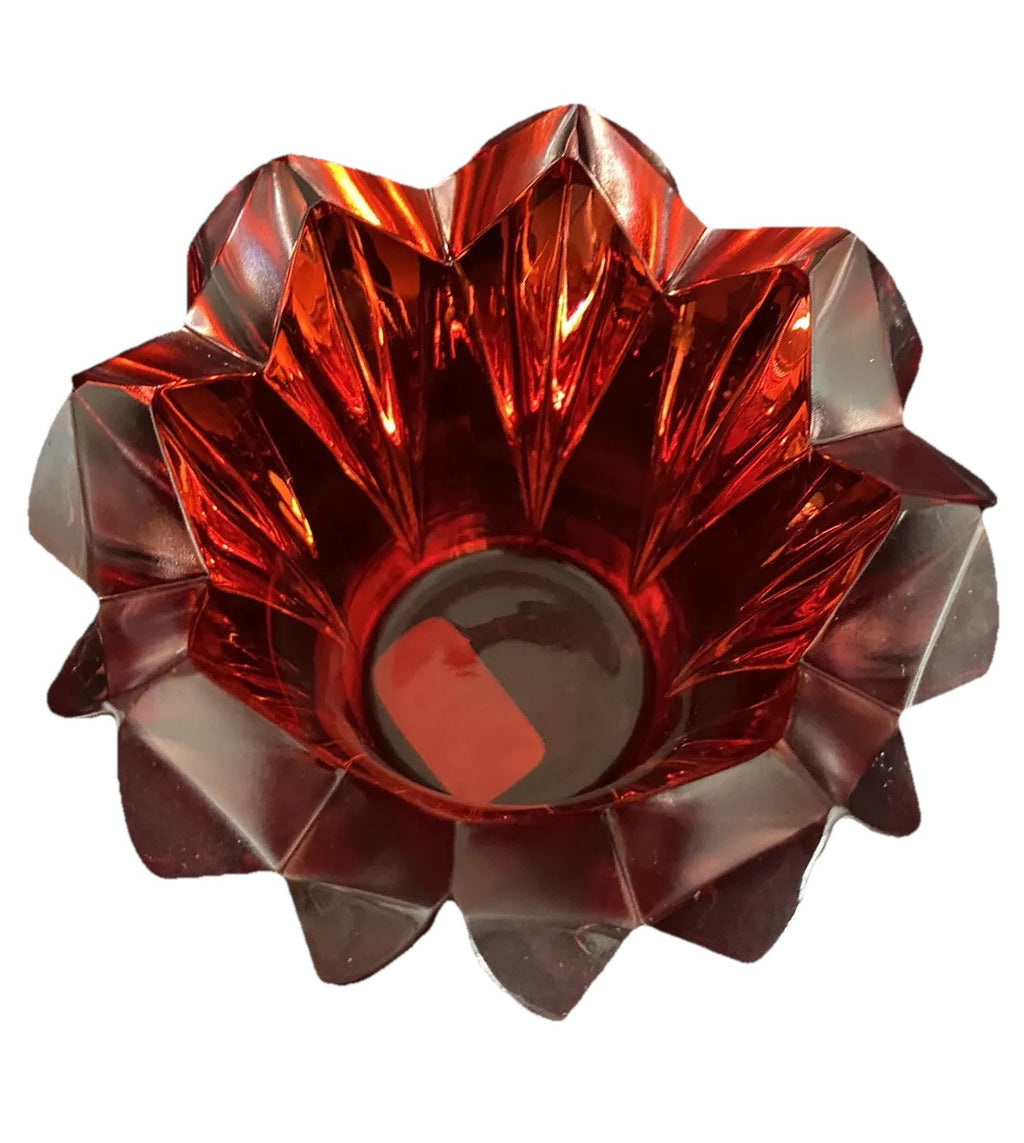 Candle Holder 4”W Bohemian Crystal Czech Republic Red Vintage