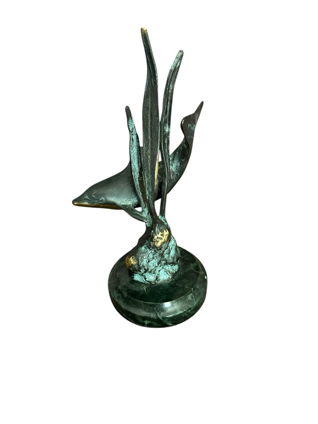 Dolphin Sculpture Marble Base Seagrass Ocean Decor SPI Gallery Metal Brass
