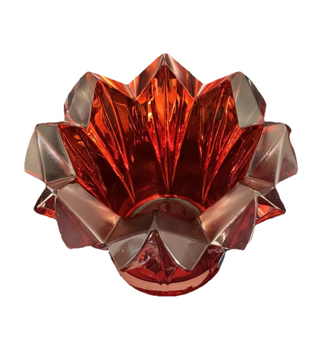Candle Holder 4”W Bohemian Crystal Czech Republic Red Vintage