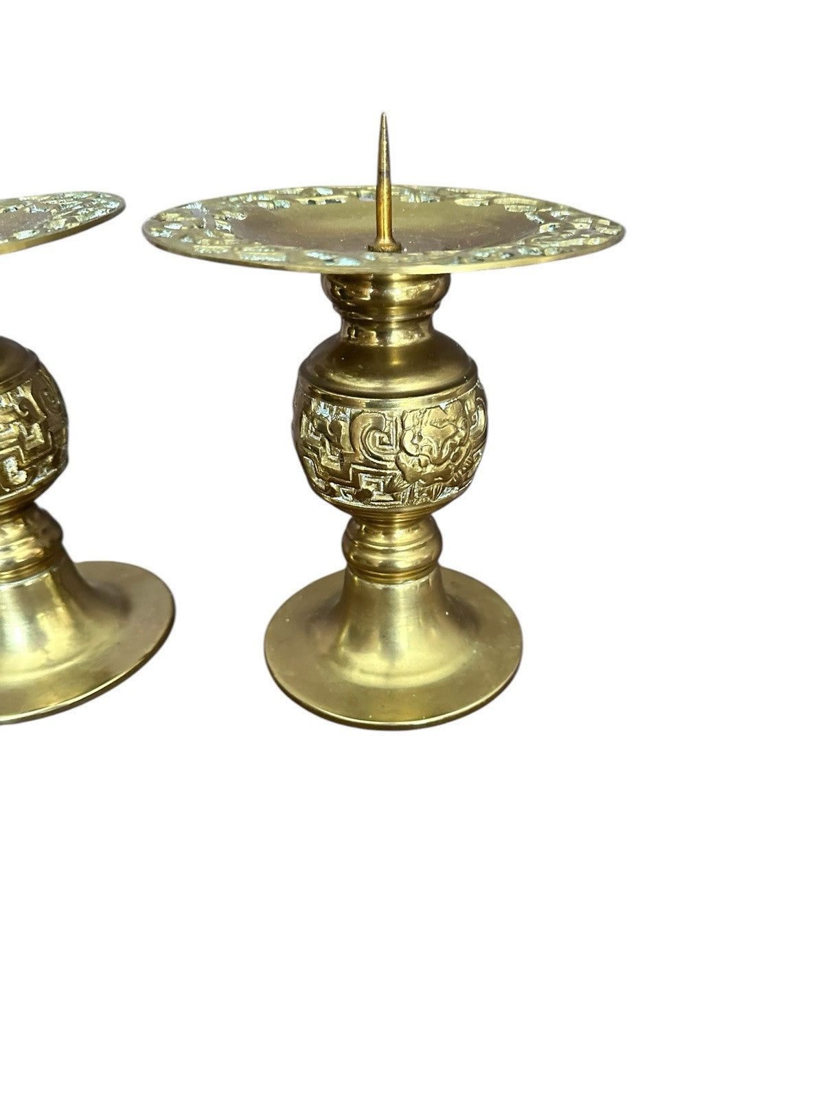 Candle holder Brass intricate detail dragon flower5.75" Tall (2) Vintage