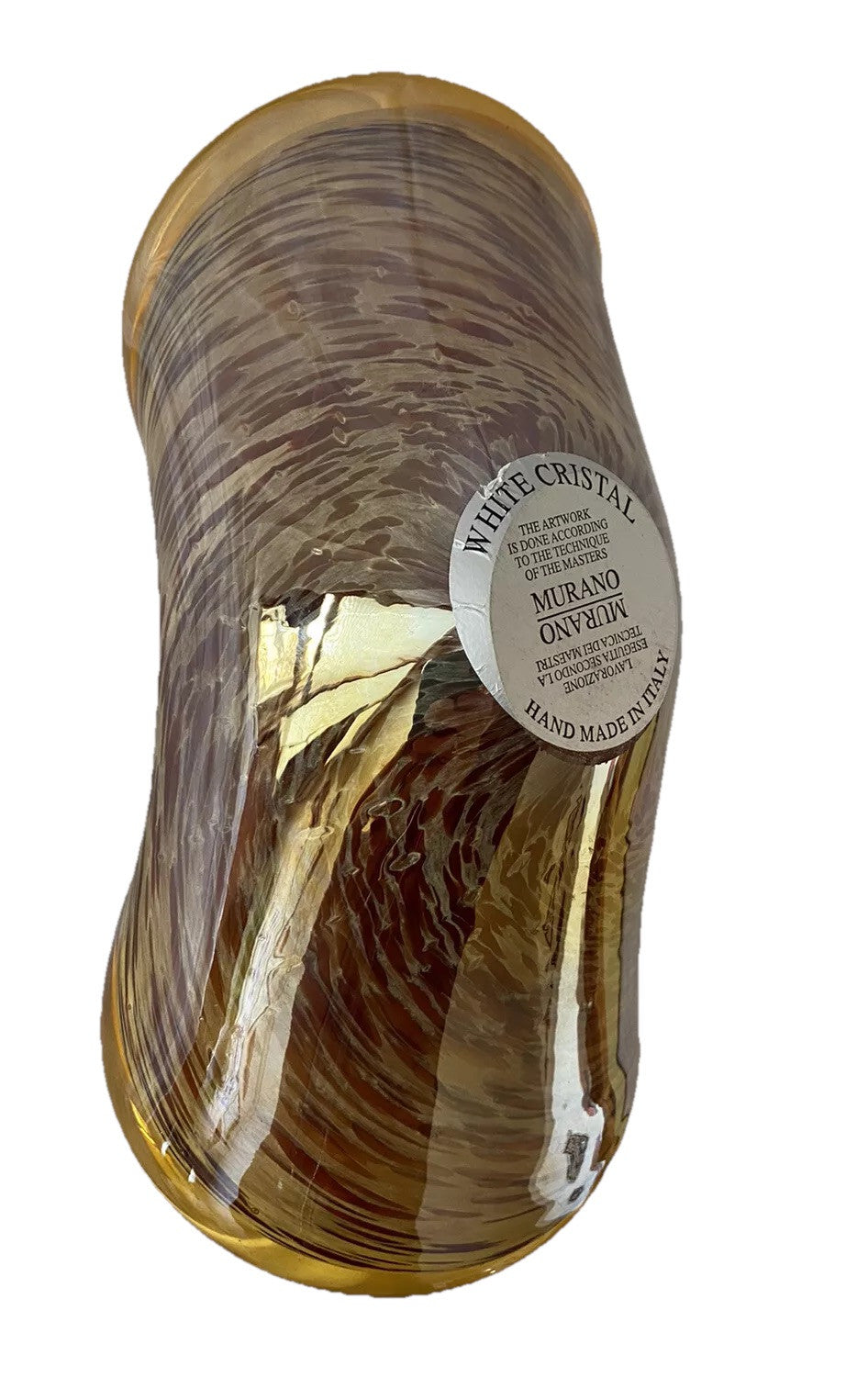 Bowl Folded Amber Made In Italy Murano White Cristal Crystal Art Glass Vintage