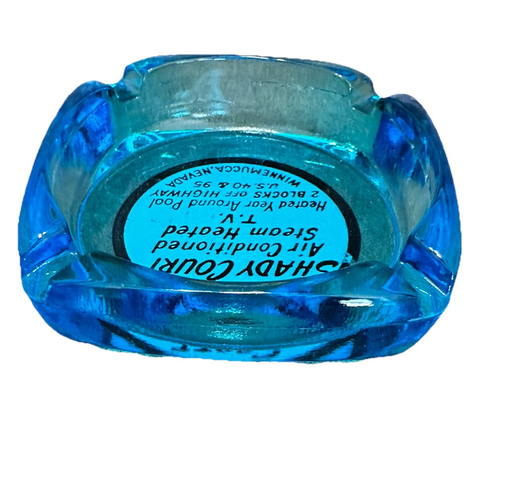 Ashtray Winnemuccas Nevada US 40 & 95 Scott Shady Court Blue Glass Vintage
