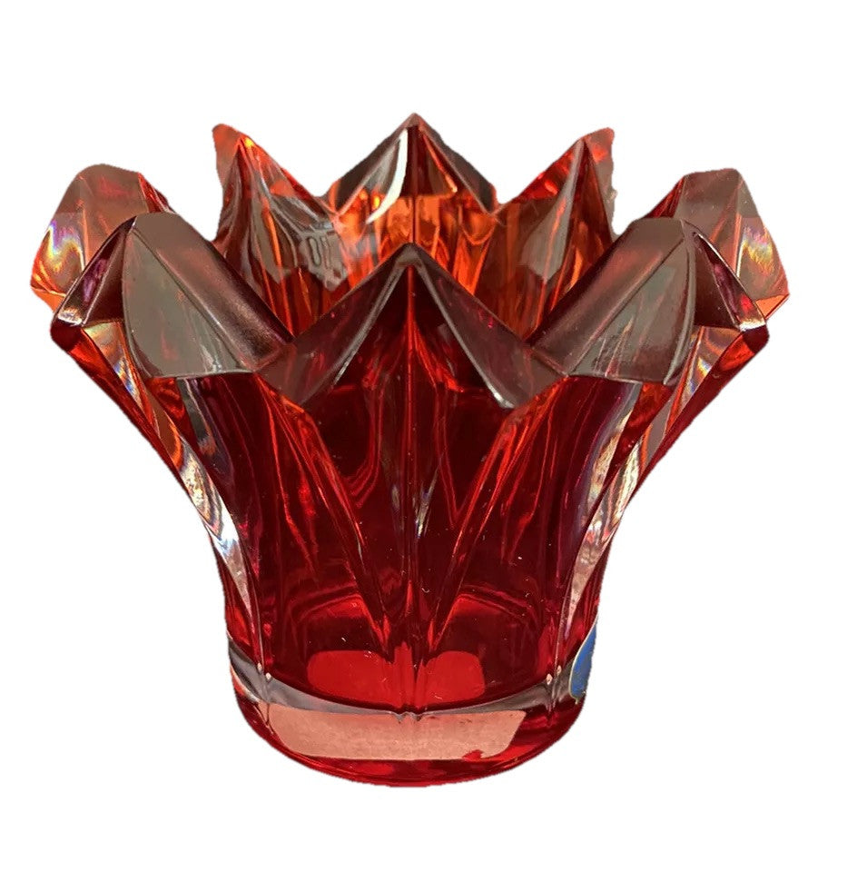 Candle Holder 4”W Bohemian Crystal Czech Republic Red Vintage