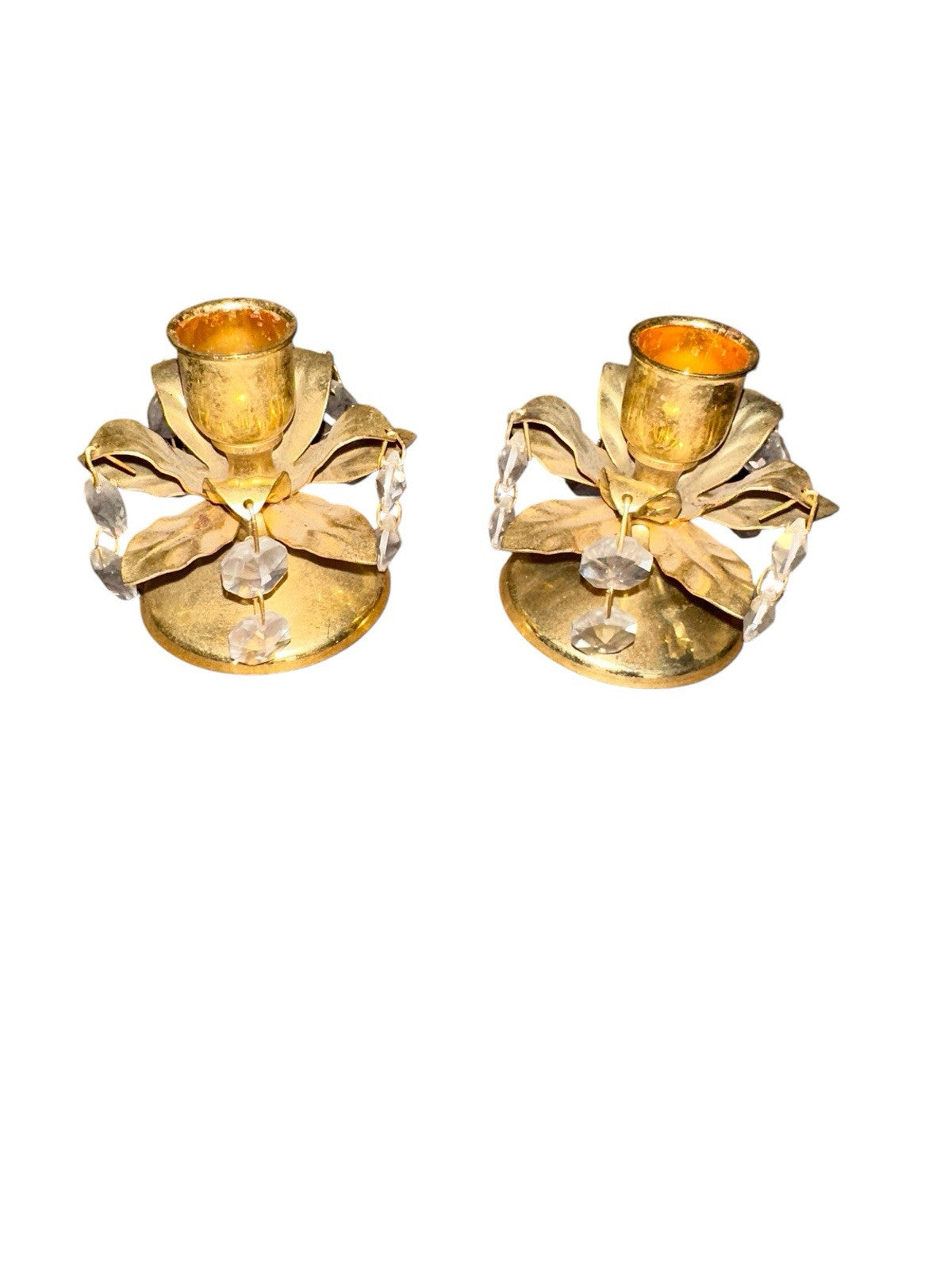 Candle Holder Candlestick With Crystals Gold Gilt Vintage