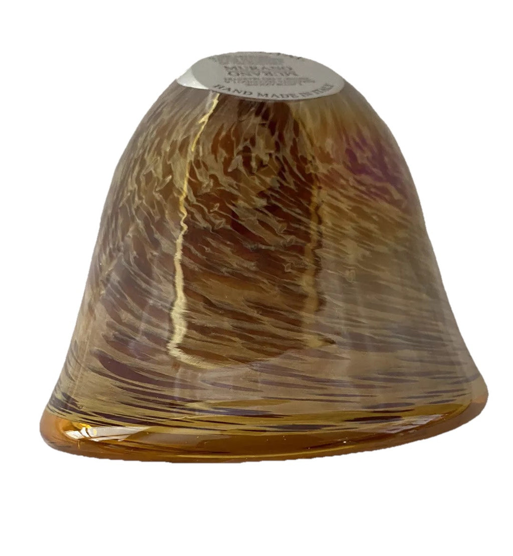 Bowl Folded Amber Made In Italy Murano White Cristal Crystal Art Glass Vintage