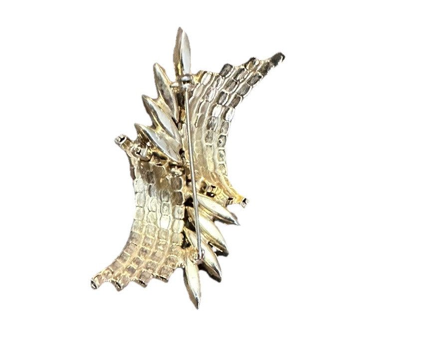 Brooch 1960’s GoldTone Purple And Lavender Crystals 2.50” Arch Pin Vintage