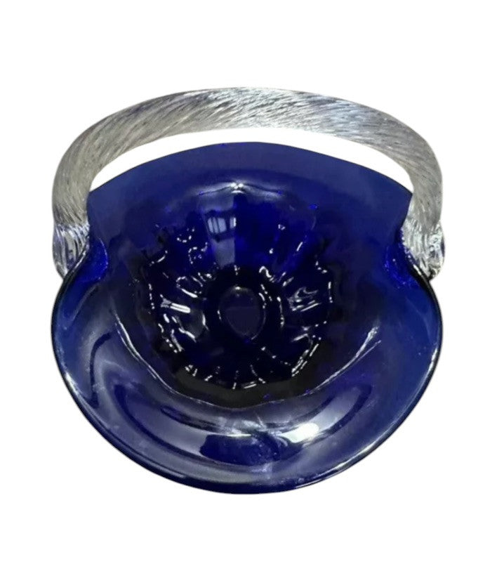 Basket Cobalt Blue Art Glass Ruffled Vintage