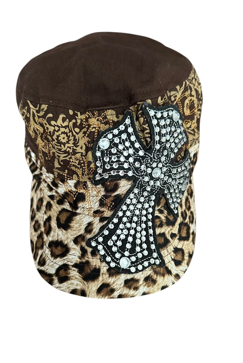 Baseball Hat Cap Women's KB Ethos Jeweled Beaded Cross Brown Embroidered Rodeo