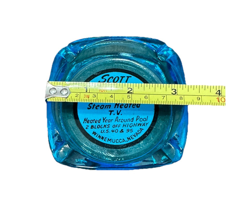 Ashtray Winnemuccas Nevada US 40 & 95 Scott Shady Court Blue Glass Vintage