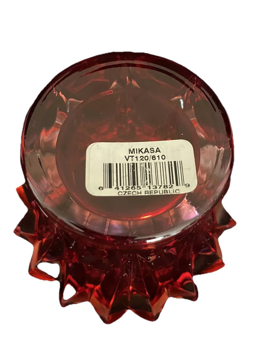 Candle Holder 4”W Bohemian Crystal Czech Republic Red Vintage