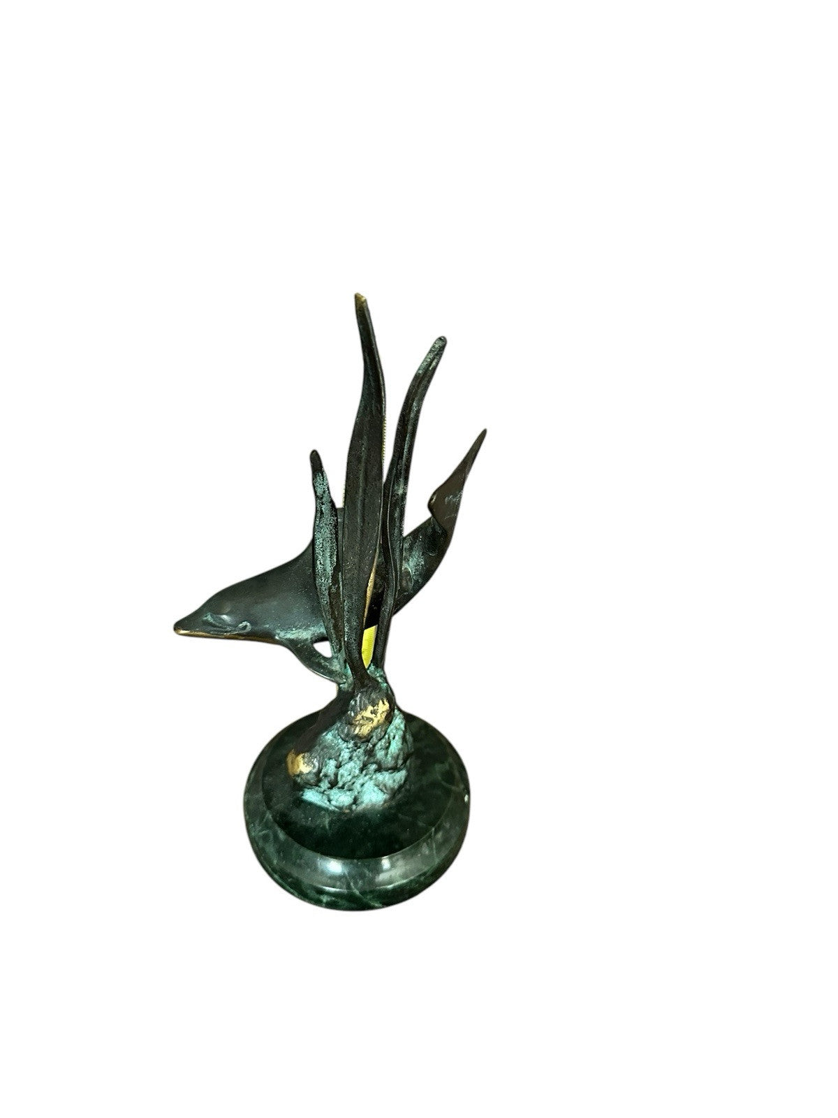 Dolphin Sculpture Marble Base Seagrass Ocean Decor SPI Gallery Metal Brass